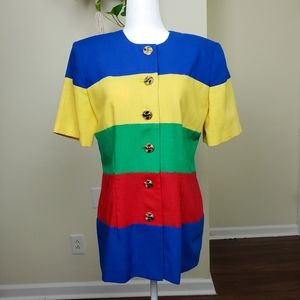 Vintage Color Block Short-Sleeved Blazer